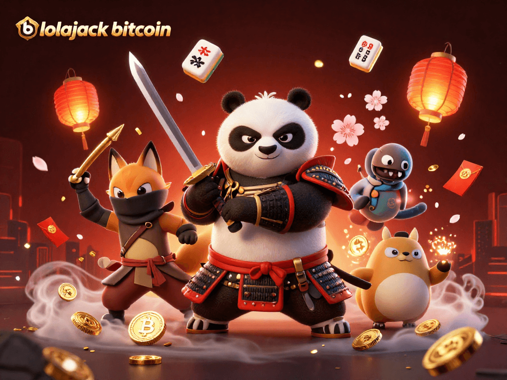 Engage with thrilling lolajack bitcoin gameplay, featuring samurai panda and ninja fox in a rich 3D illustration.