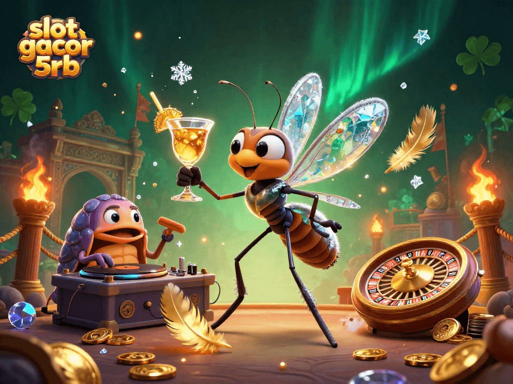 Experience slot gacor 5rb thrills with an animated casino scene featuring vibrant characters and dynamic elements.