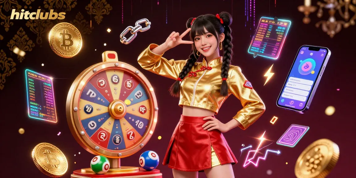 Experience exciting gaming at hitclubs with vibrant visuals including a stunning Asian woman posing amidst a colorful casino theme.