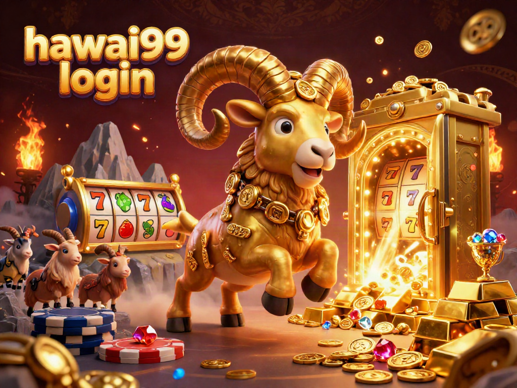 Engage with hawai99 login in a vibrant casino scene featuring gold and slot reels.