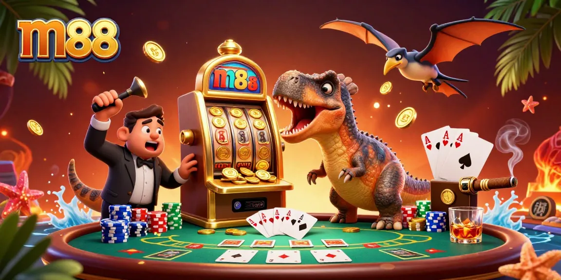 m88 slots casino illustration of a pachycephalosaurus winning jackpot coins, creating excitement and thrills.