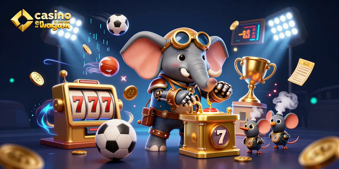 Gagnez avec des jeux passionnants dans un casino en ligne sans wager, illustré par un éléphant ingénieur steampunk.