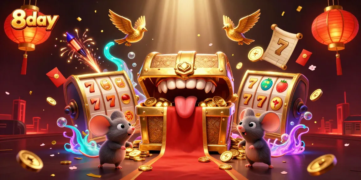 Engage with 8day's thrilling online casino offerings featuring vibrant slot reels and dynamic treasures.