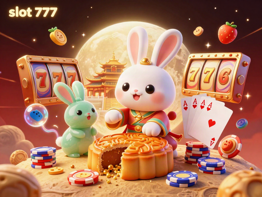 Spin the slot reels with slot 777 as colorful characters celebrate on the moonlit casino.