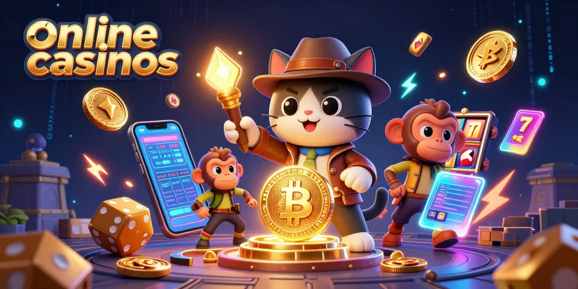 Engage in online casinos with an explorer cat and monkey uncovering casino treasures.