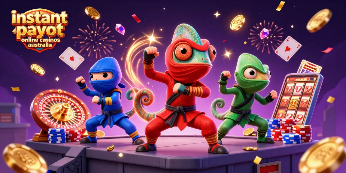 Experience instant payouts at online casinos in Australia with this vibrant gaming illustration.
