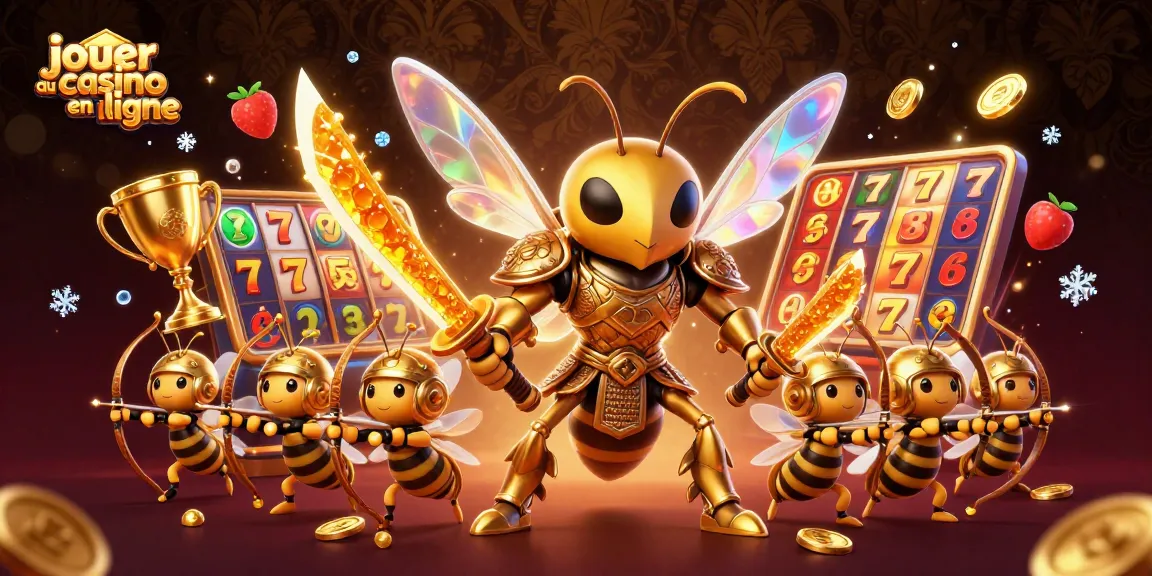 Jouer au casino en ligne avec une illustration 3D captivante, remplie de jeux de machines à sous et de symboles chanceux.