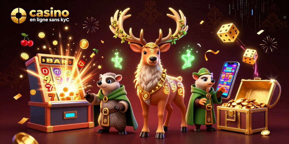 Jouez au casino en ligne sans KYC avec l'illustration dynamique des personnages de jeux et des machines à sous