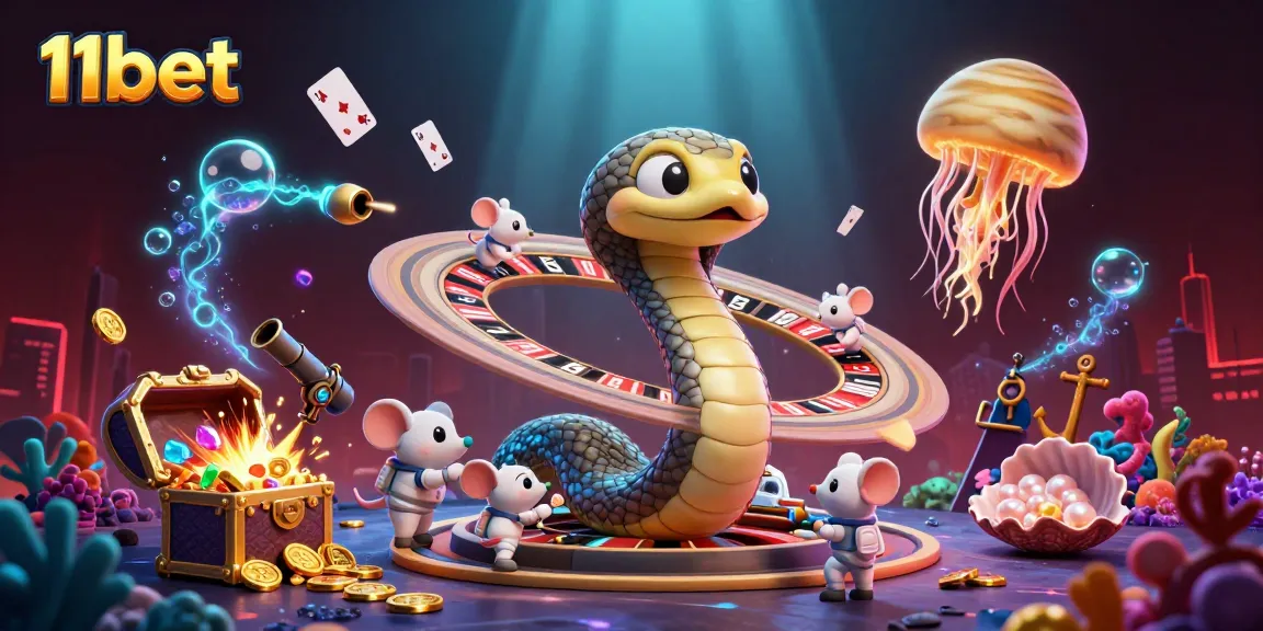 Engage with 11bet action as cartoon characters spin roulette in a vibrant cosmic casino.