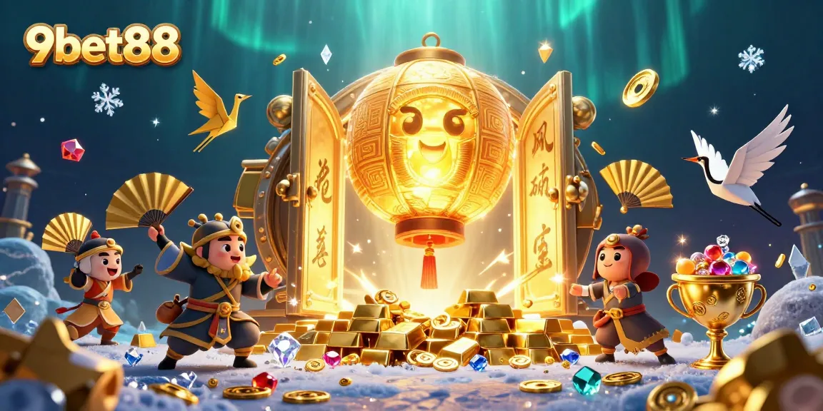 Join the excitement at 9bet88 with a vibrant illustration depicting enchanting wins at an animated casino.