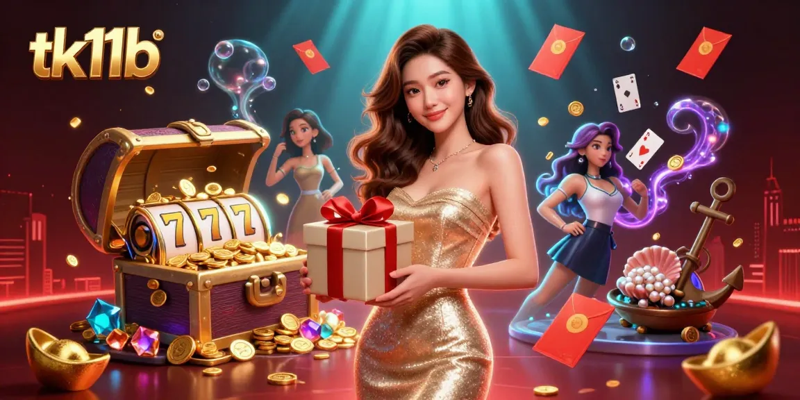 Experience excitement with tk11b's stunning casino illustration showcasing festive games and rewards.