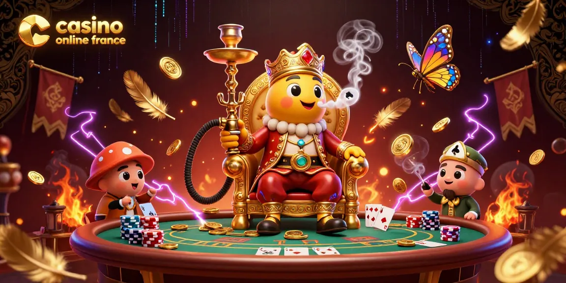 Jouez au casino en ligne France avec des héros animés au milieu d'éléments de poker colorés.