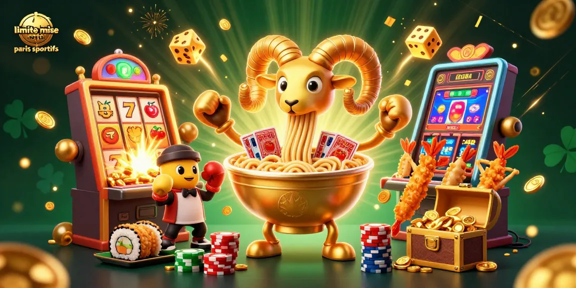 Découvrez la limite de mise dans les paris sportifs avec ce visuel dynamique illustrant des personnages animés et des éléments de casino.