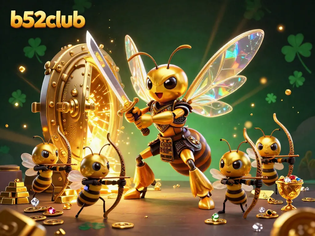 B52club gaming scene with a giant samurai hornet and treasure elements, creating exciting play.