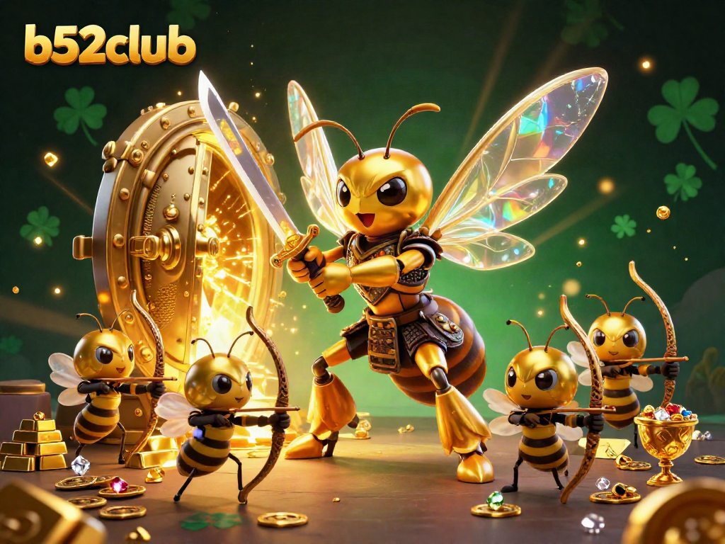 B52club gaming scene with a giant samurai hornet and treasure elements, creating exciting play.
