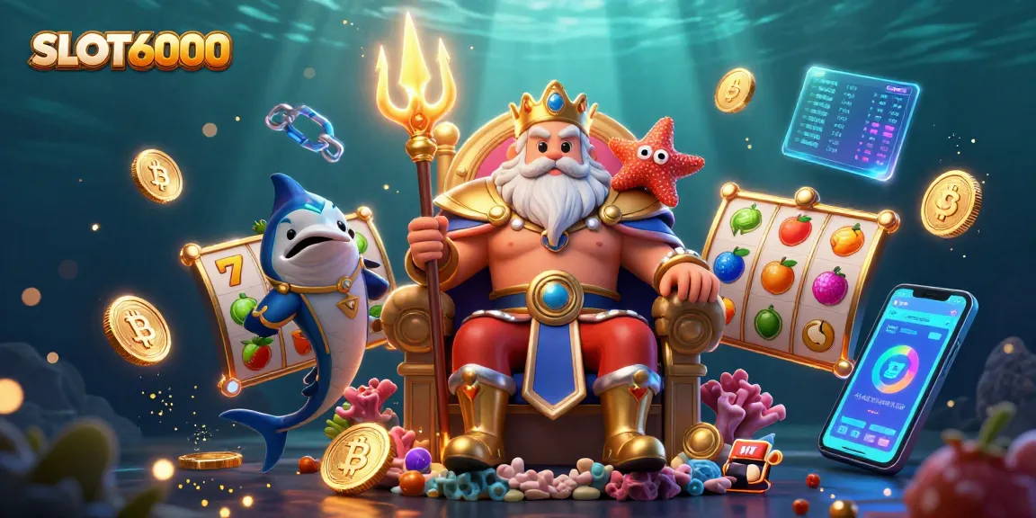 Spin the reels on SLOT6000 with Neptune while jackpot symbols soar around a vibrant ocean!