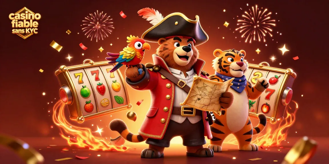 Jouer dans un casino fiable sans KYC avec une scène dynamique de personnages de jeux d'argent et des éléments de casino.