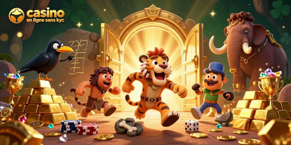 Jouez au casino en ligne sans KYC avec des personnages amusants dans un décor de jeu préhistorique.