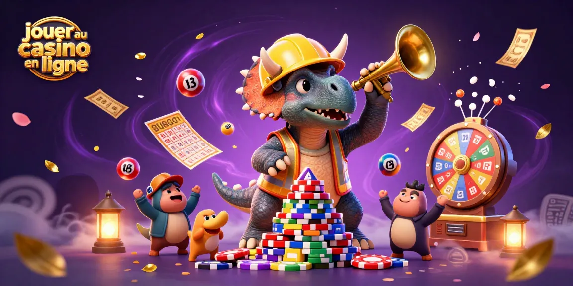 Vivez l'expérience de jouer au casino en ligne avec des personnages animés célébrant autour d'une pyramide de jetons.