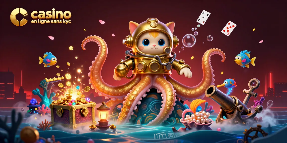 Découvrez l'univers du casino en ligne sans KYC avec un kraken, un chat plongeur et des poissons bioluminescents.