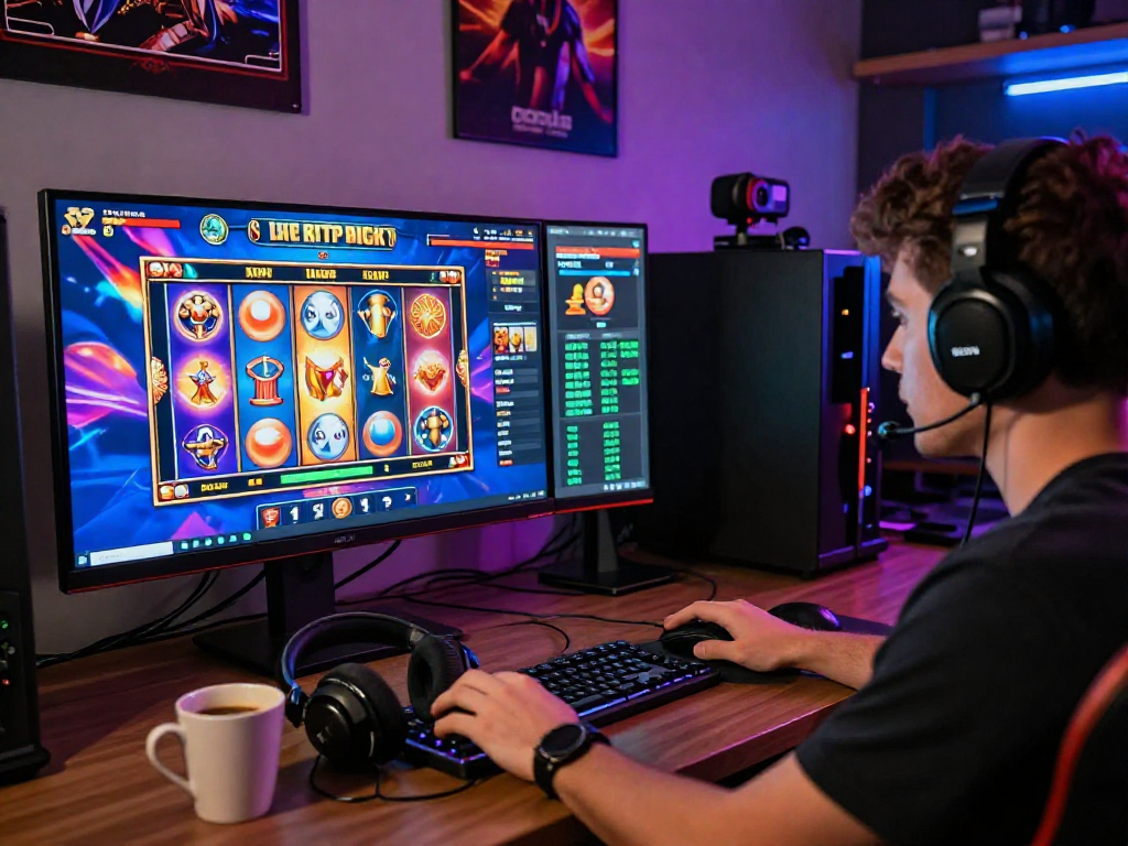Player enjoying daftar apizeus777 online slot experience in vibrant gaming setup.