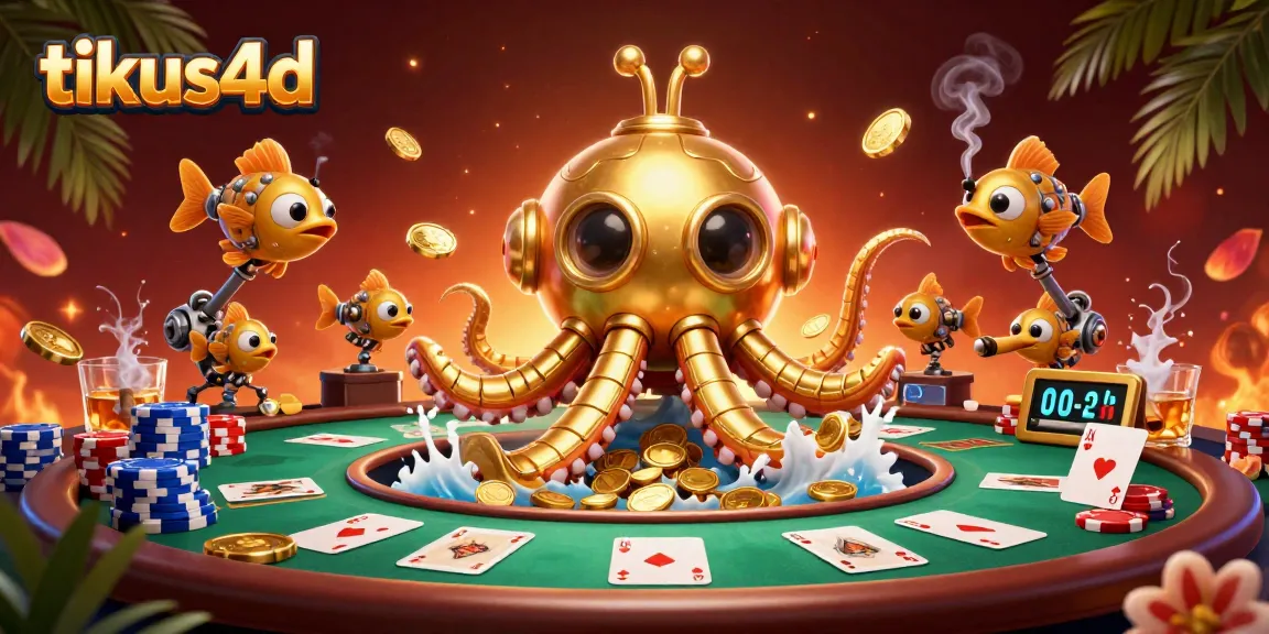 Tikus4d menghadirkan suasana mewah dengan kraken keemasan dan elemen judi seperti poker.