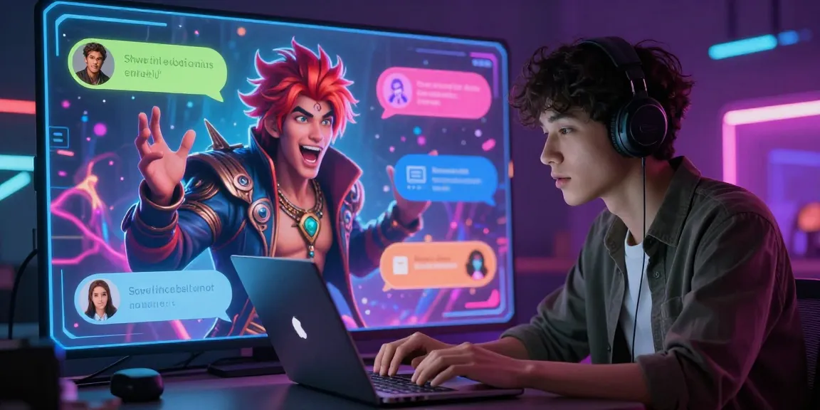 Engaging ai chat nsfw interaction with vibrant character in a neon-lit virtual space.