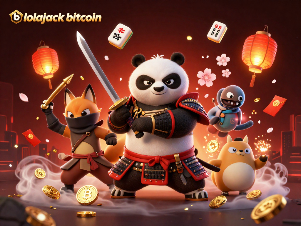 Engage with thrilling lolajack bitcoin gameplay, featuring samurai panda and ninja fox in a rich 3D illustration.