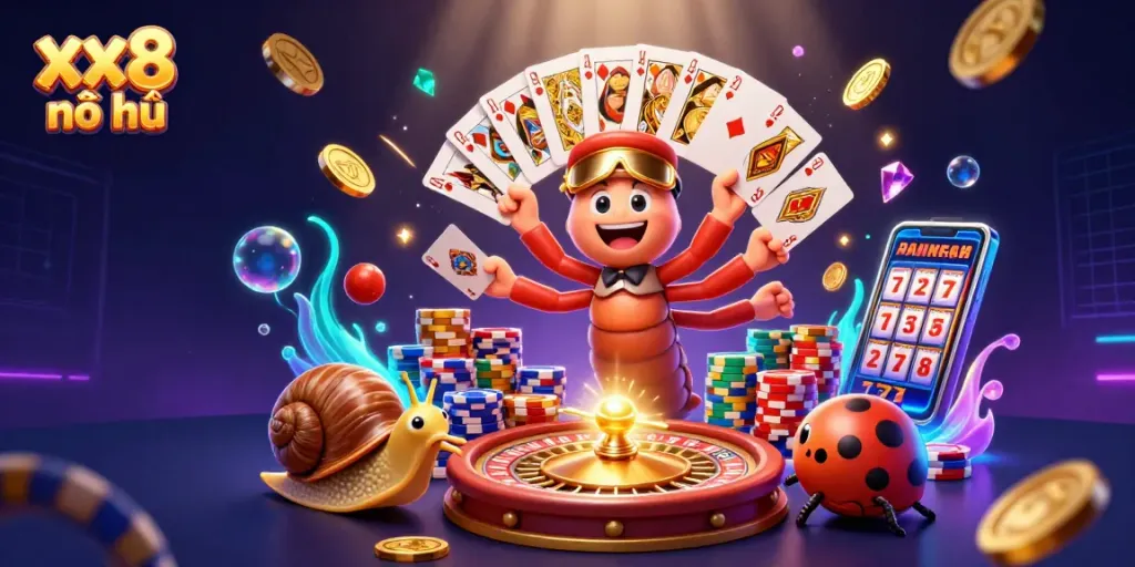 Experience thrilling xx8 nổ hũ moments with a vibrant 3D casino scene full of excitement and action.