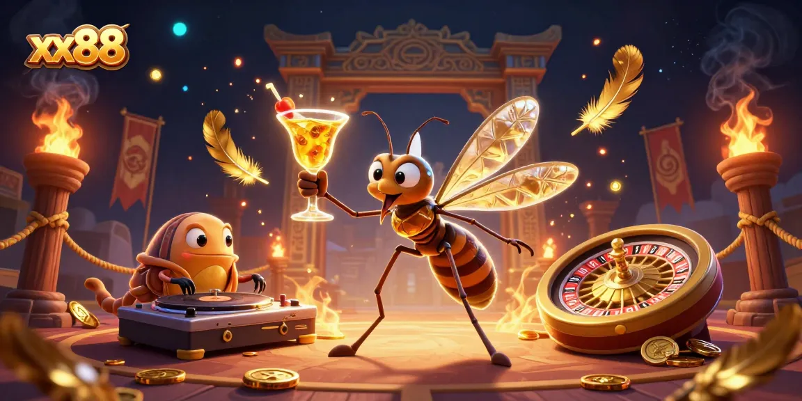 Join the excitement at xx88 with a vibrant 3D casino scene featuring unique characters and golden elements.