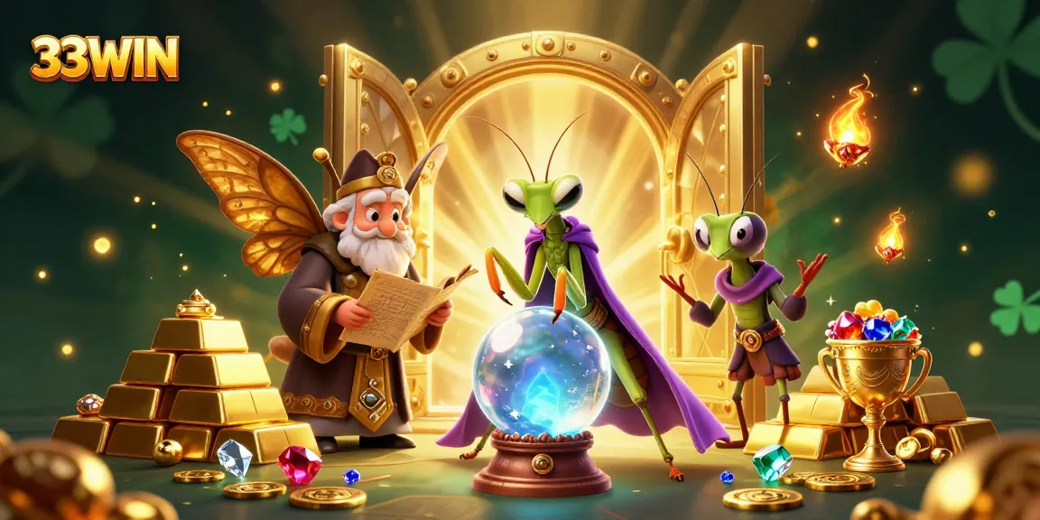 Experience thrilling wins at 33WIN with enchanting fortune tellers and treasures in a vibrant casino scene.