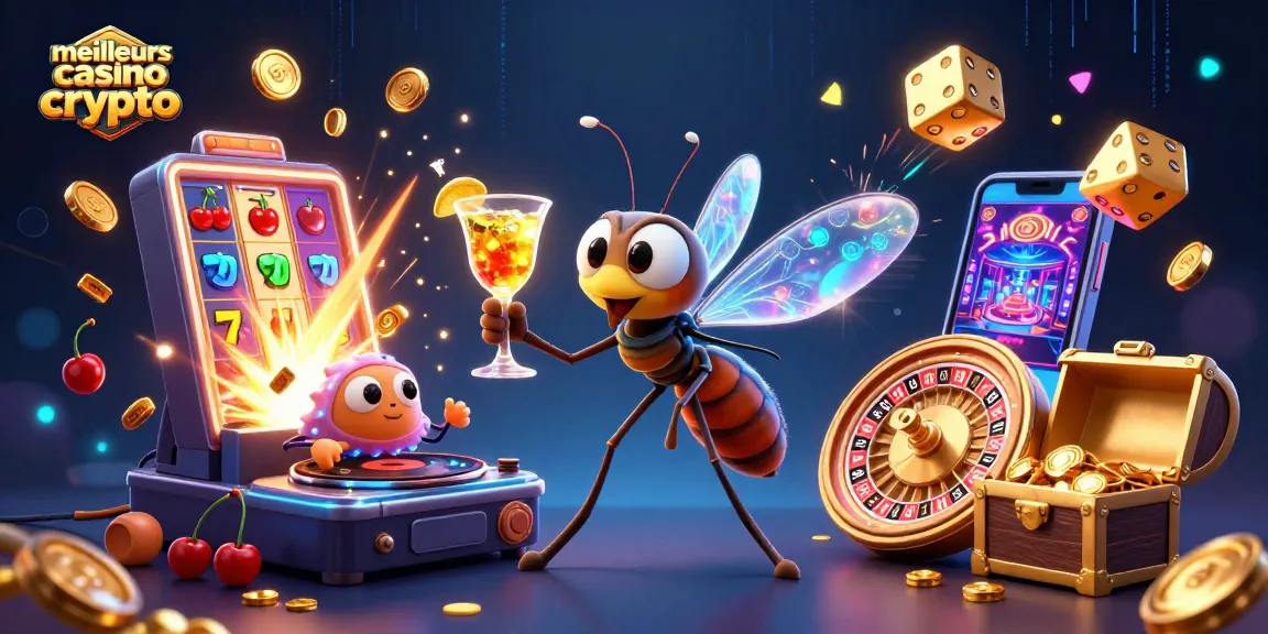 Admirez les meilleurs casinos crypto avec une illustration captivante de personnages 3D animés.