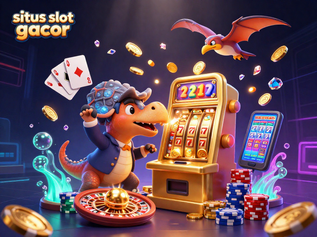 Experience the excitement of situs slot gacor with a vibrant illustration depicting thrilling jackpot events and animated characters.