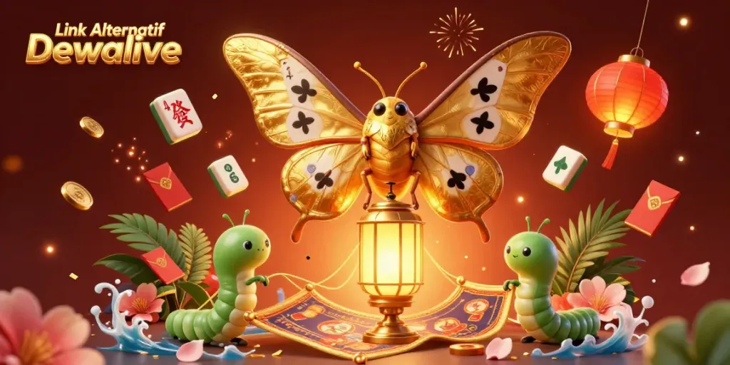 Engage with Link Alternatif Dewalive through vibrant casino scenes illustrated with golden accents and exciting game elements.