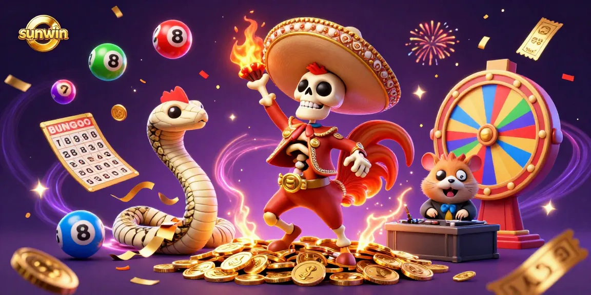 Experience thrilling wins at sunwin with playful characters celebrating in a vibrant casino scene.