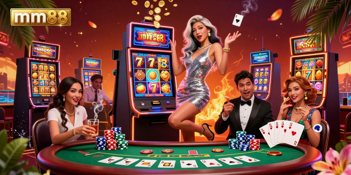 Spin and win at mm88's vibrant casino, highlighted by an exciting jackpot scene.