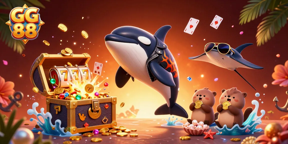 Experience thrilling jackpots at GG 88 with vibrant animated characters amidst casino elements.