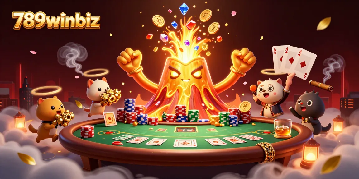 Experience thrilling gameplay with 789winbiz as the golden volcano erupts treasures, showcasing exciting poker elements.