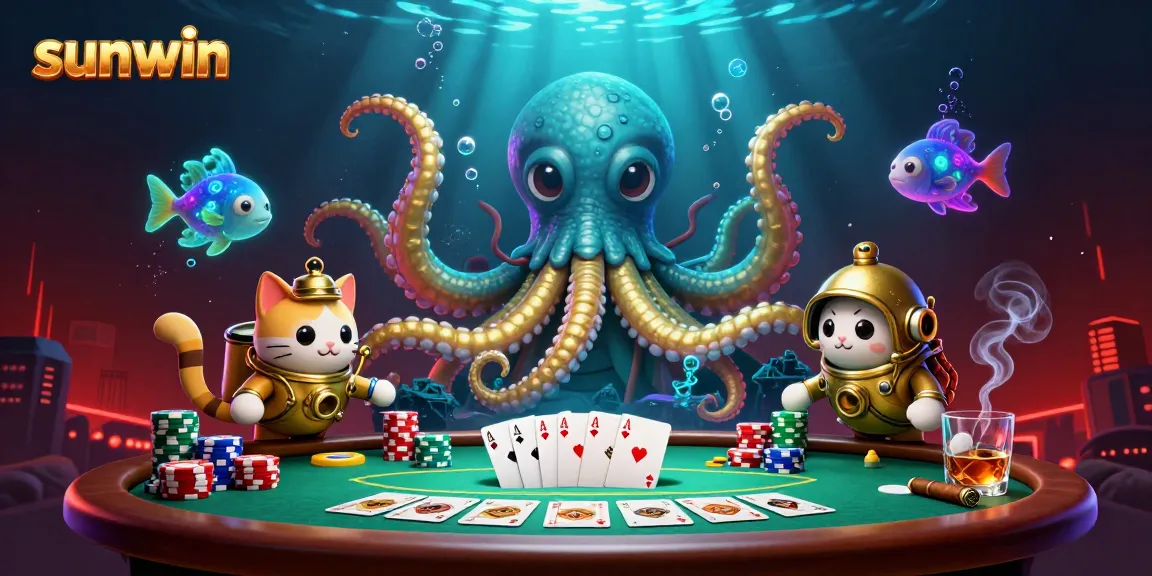 Engage in thrilling sunwin adventures with a kraken, diving cat, and poker action.
