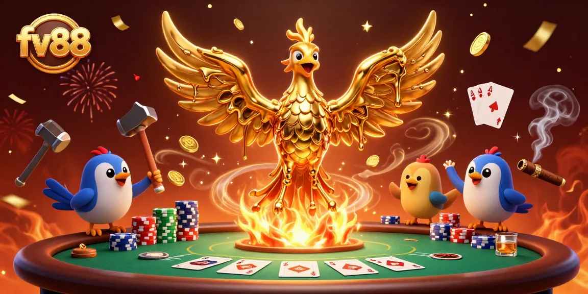 Experience exhilarating winnings at fv88 with a golden phoenix soaring through a vibrant casino scene.