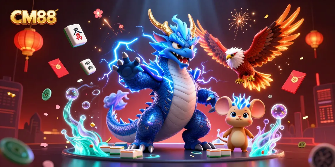 Experience the thrills of CM88 with a 3D dragon and vibrant casino elements.