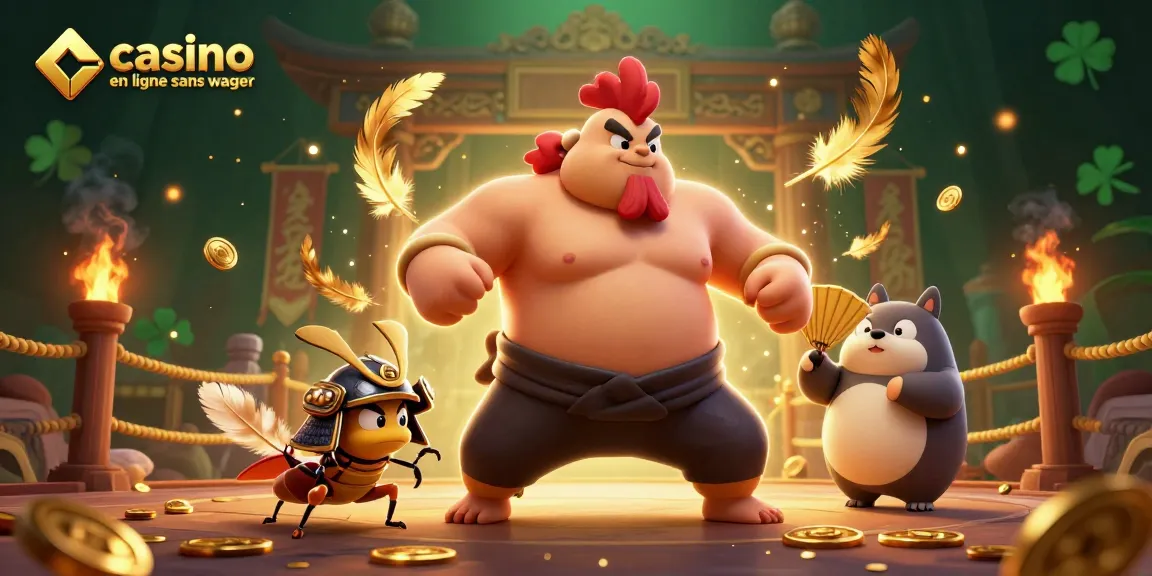 Visitez notre illustration de "casino en ligne sans wager" avec des personnages de sumo et samouraï animés.