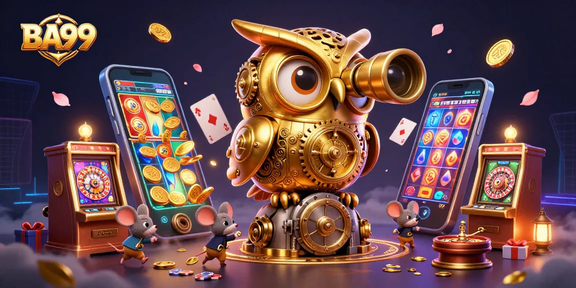 Engage with BA99's exciting casino atmosphere featuring vibrant characters, colorful games, and dynamic elements.