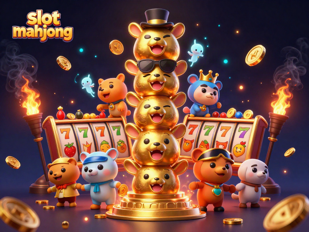 Engage with slot mahjong as golden totem poles and vibrant slot reels create excitement.