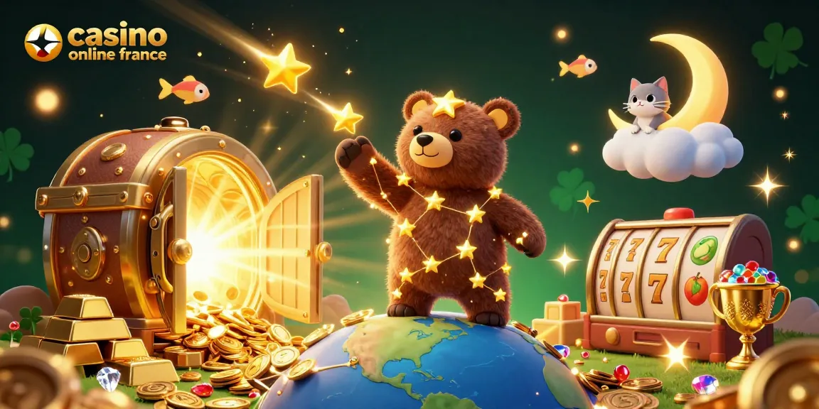 Jouer à des jeux sur le casino en ligne en France avec des ours constellés et des joyaux scintillants.