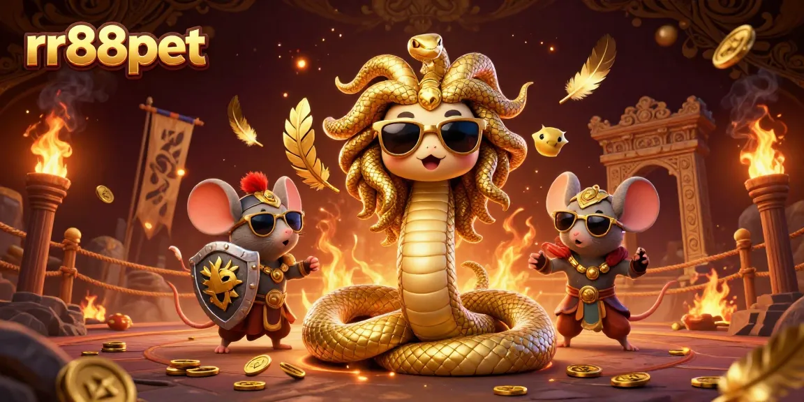 rr88pet offers exciting gambling thrills with a vibrant casino scene showcasing charming characters.