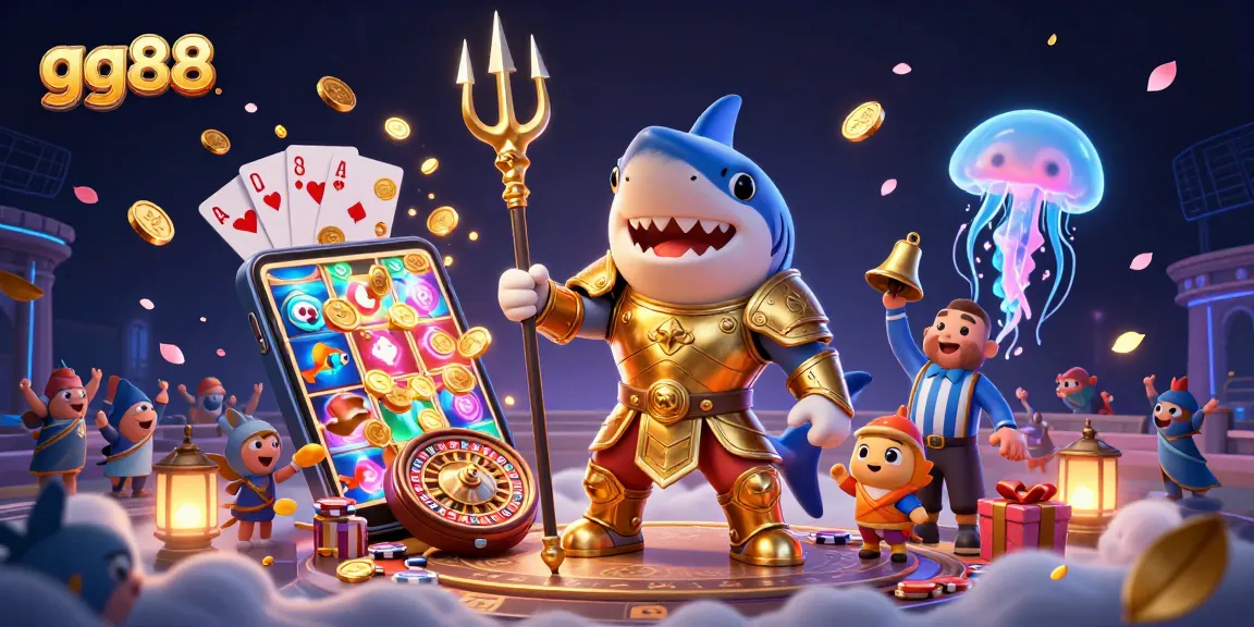 Experience thrilling gameplay with gg88 as a tiger shark leads the casino action in a vibrant underwater scene.