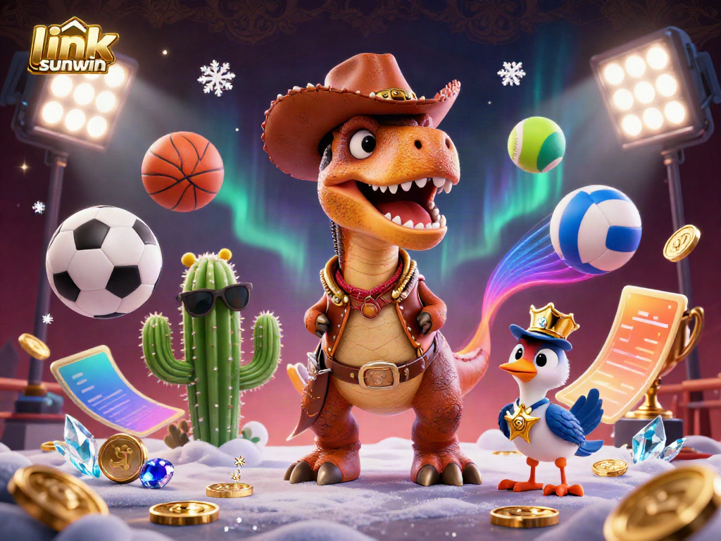 Experience the thrill of gaming with link sunwin, showcasing 3D cartoon characters in a vibrant casino setting.