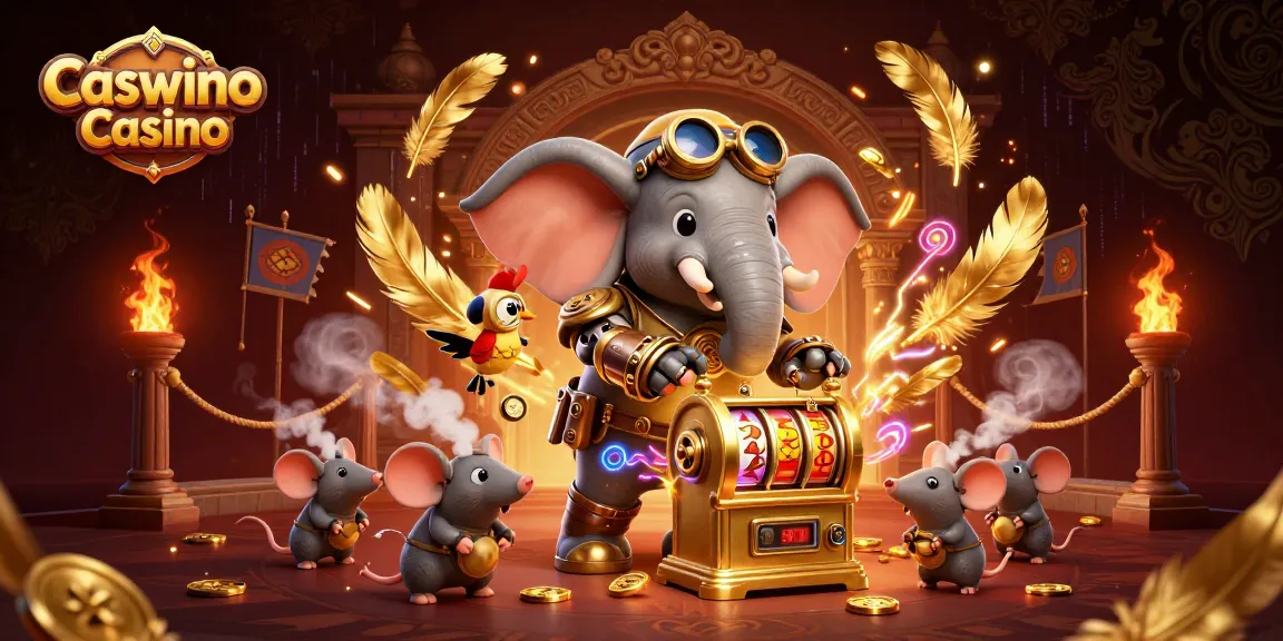 Experience thrilling gameplay at Caswino Casino with vibrant steampunk characters and gold coins surrounding them.