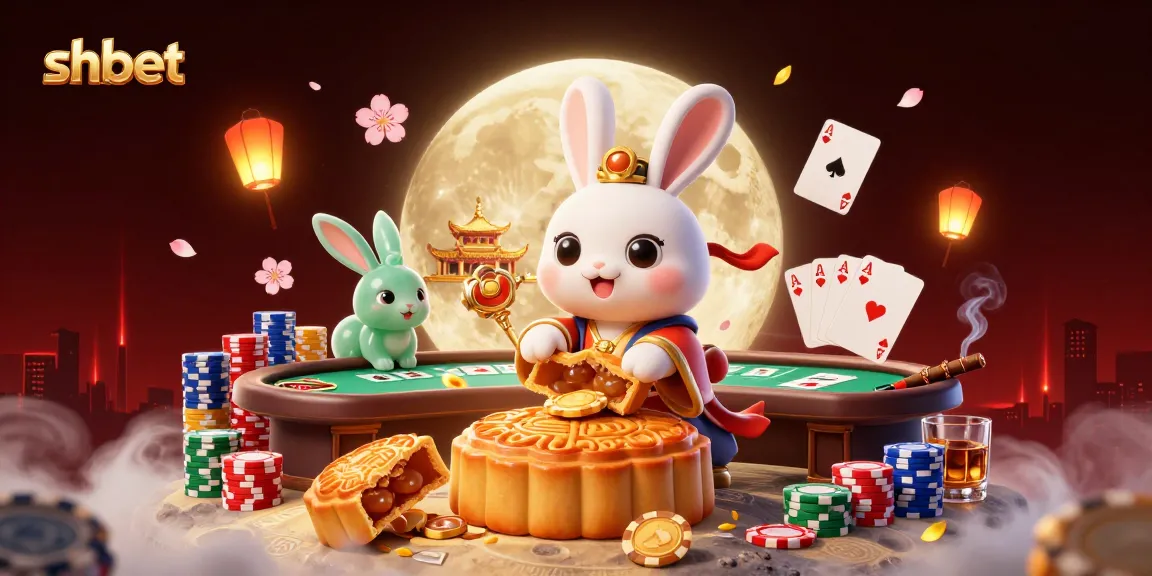 Engage with shbet in a vibrant 3D illustration showcasing a moon rabbit and casino elements.